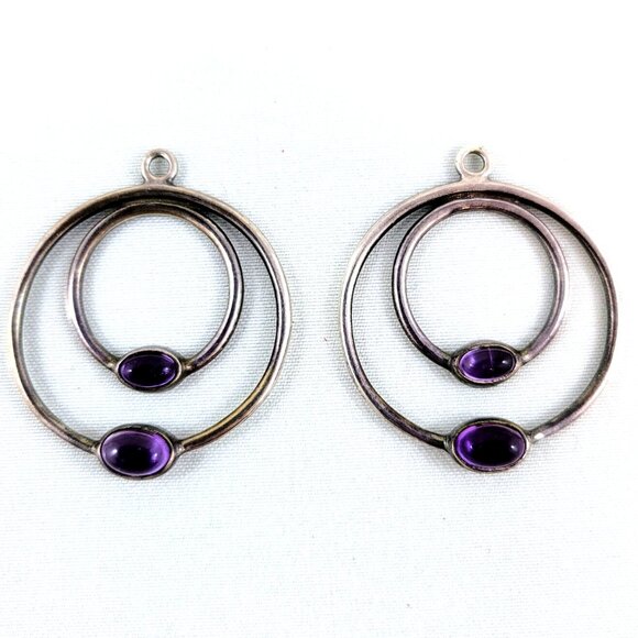 Pandora Amethyst Double Hoop Earring Charms Retired Sterling Silver 29606AM - Picture 1 of 6